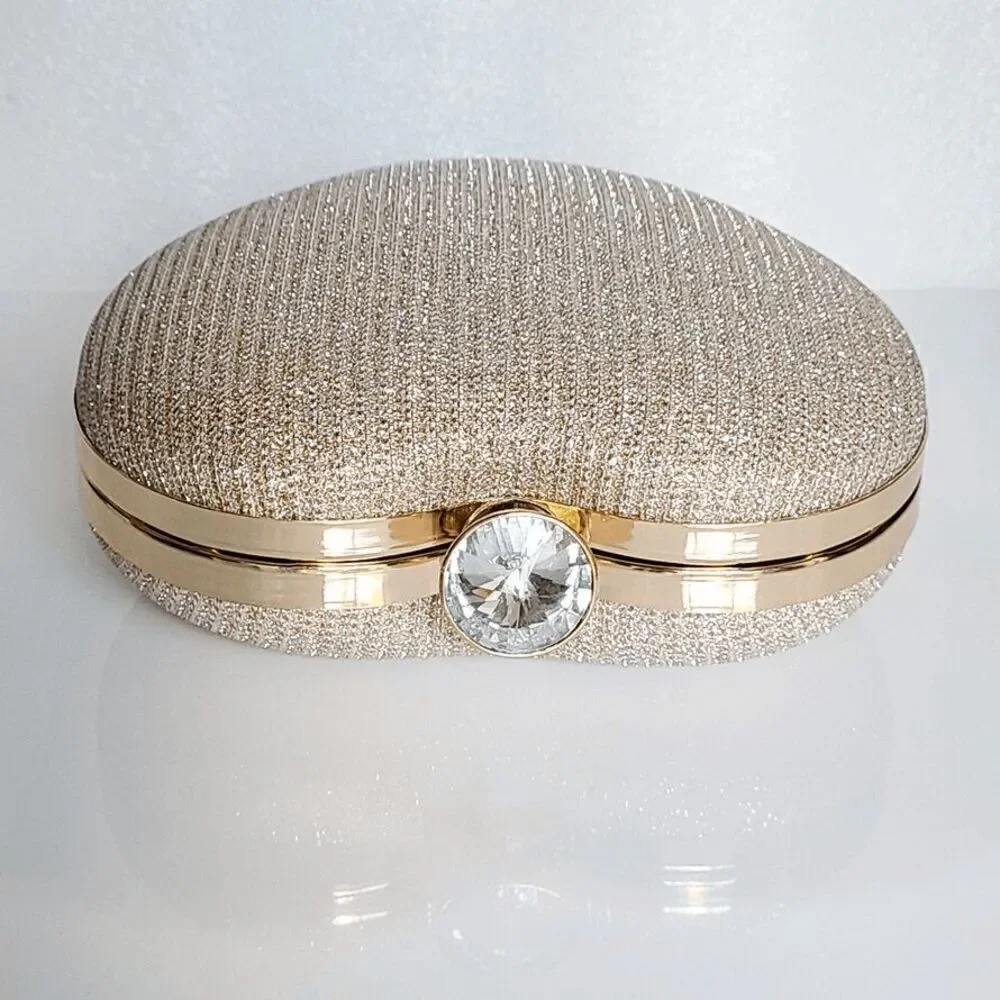 ❤️✨ Gold Sparkling Glitter Heart Shaped Top Handle Chain Clutch Purse Bag NEW